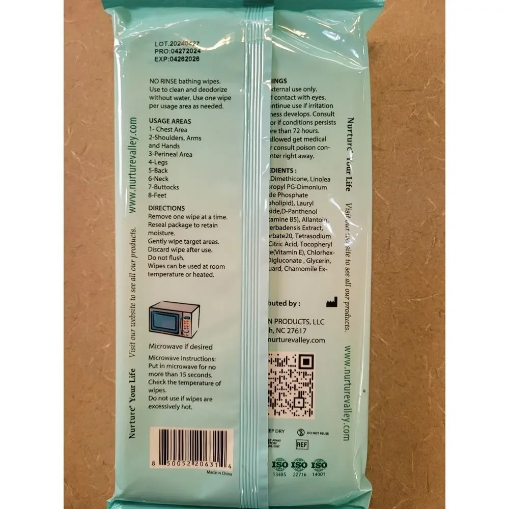 Nurture Valley Bathing Wipes Ultra Thick No Rinse 6 Packs/60ct